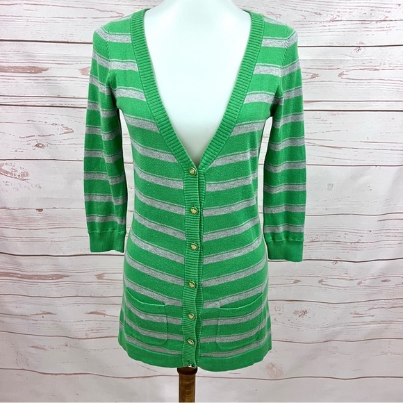 Juicy Couture Kelly Green Striped Royal Crown Button Front Cardigan Sweater - Picture 1 of 9